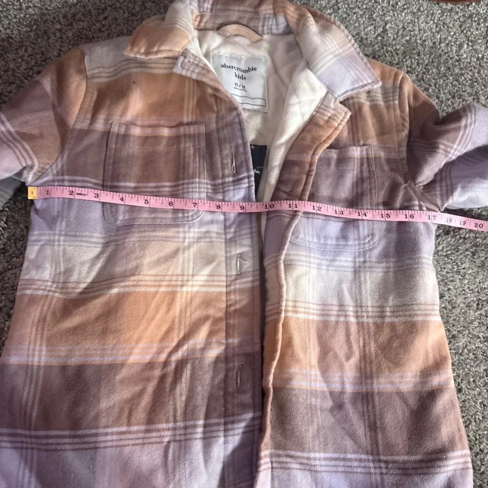 Abercrombie Plaid Flannel Shirt Jacket Kids 11/12 Tan Purple New Quilted Shacket